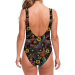 Embroidery Rooster Pattern Print One Piece Swimsuit