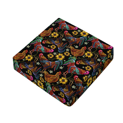 Embroidery Rooster Pattern Print Outdoor Seat Cushion Cover
