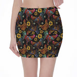 Embroidery Rooster Pattern Print Pencil Mini Skirt