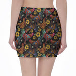 Embroidery Rooster Pattern Print Pencil Mini Skirt