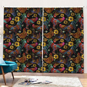 Embroidery Rooster Pattern Print Pencil Pleat Curtains