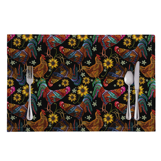 Embroidery Rooster Pattern Print Placemat