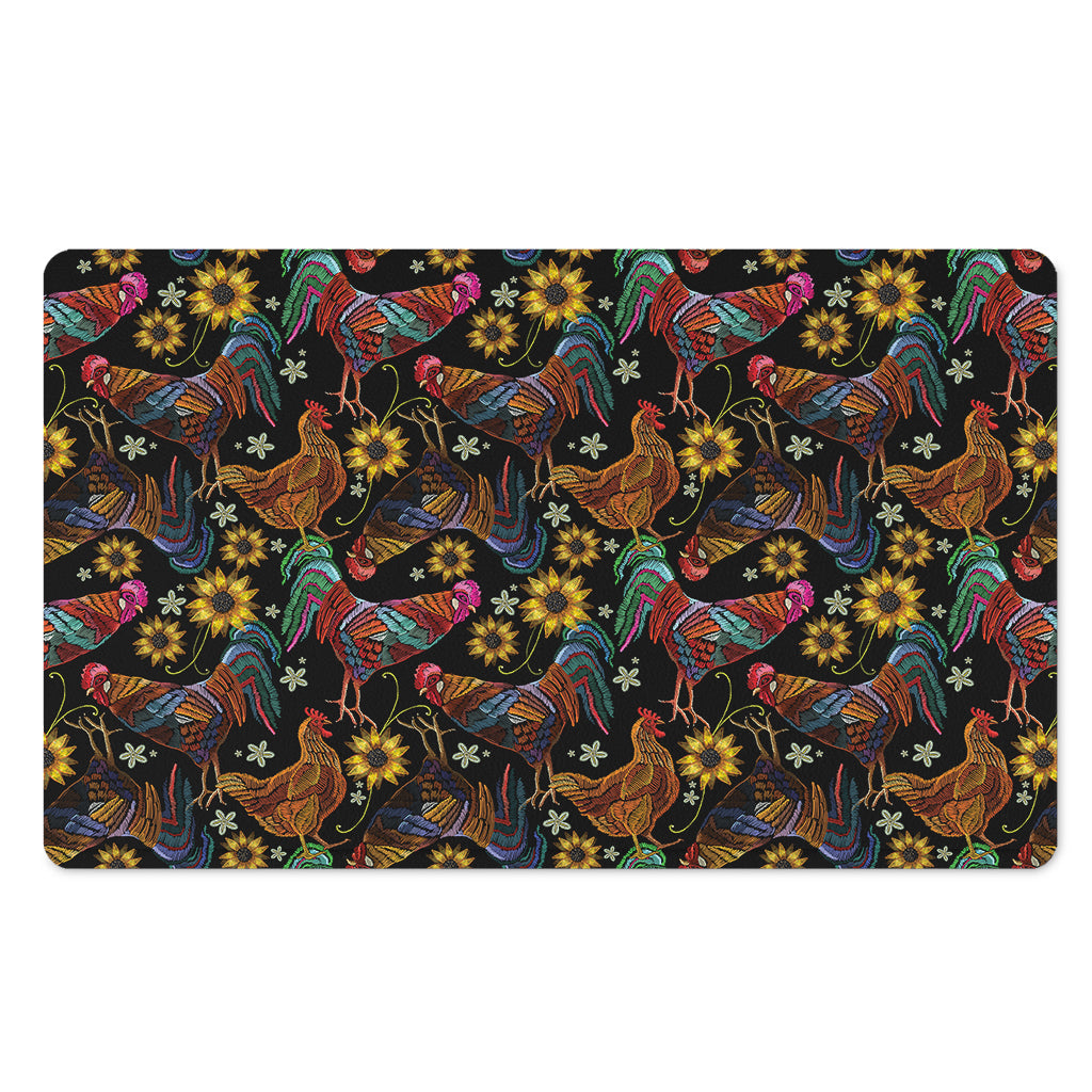 Embroidery Rooster Pattern Print Polyester Doormat