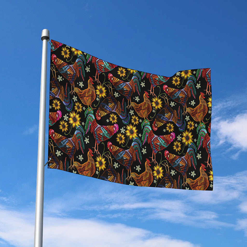 Embroidery Rooster Pattern Print Polyester Flag