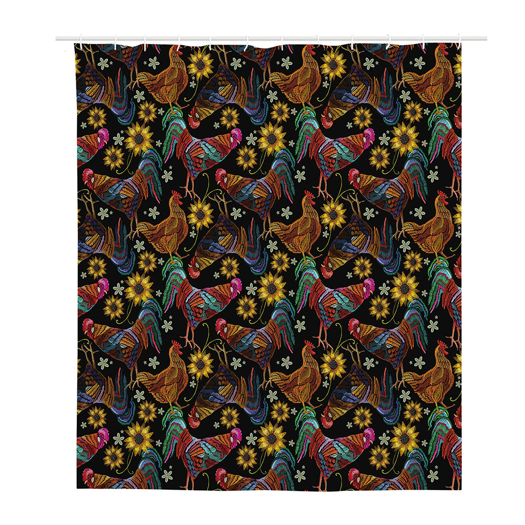 Embroidery Rooster Pattern Print Polyester Shower Curtain