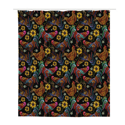 Embroidery Rooster Pattern Print Polyester Shower Curtain