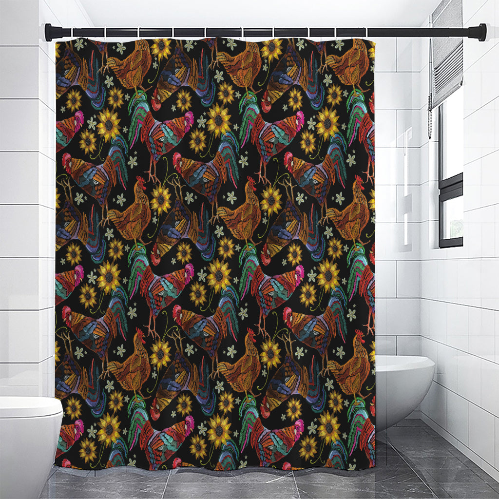 Embroidery Rooster Pattern Print Premium Shower Curtain