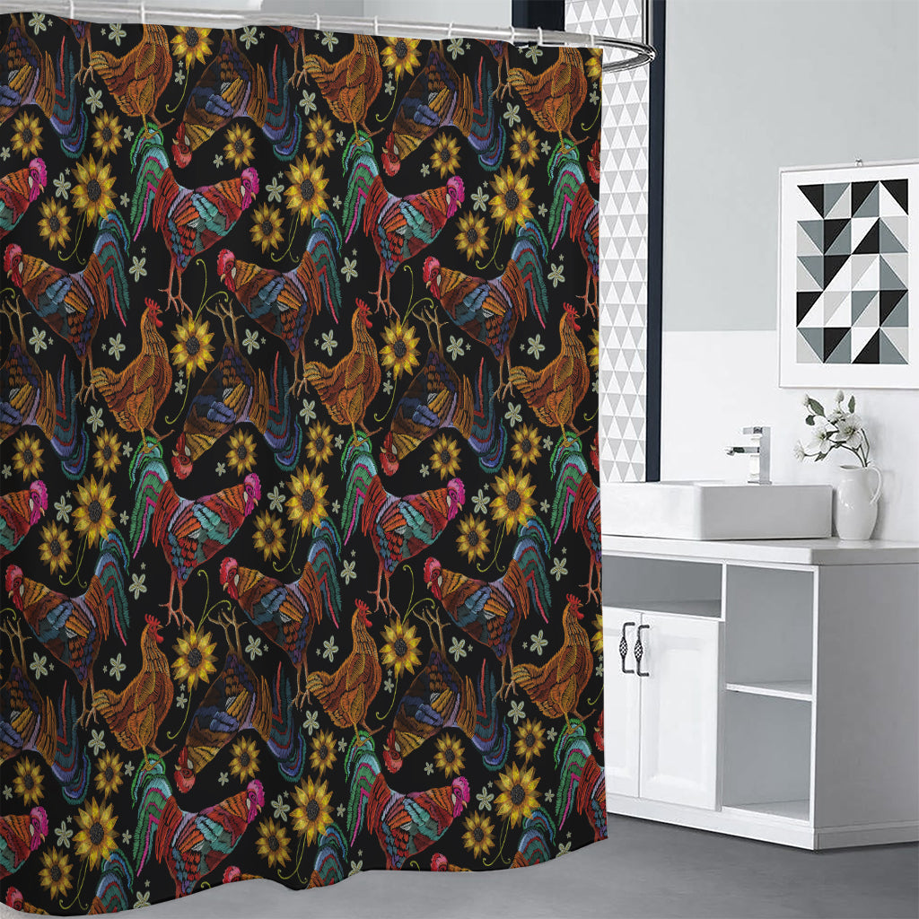 Embroidery Rooster Pattern Print Premium Shower Curtain