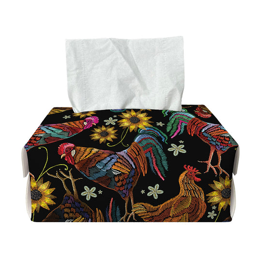 Embroidery Rooster Pattern Print Rectangle Tissue Box Cover