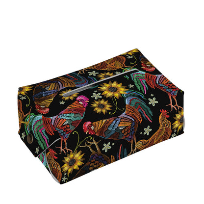 Embroidery Rooster Pattern Print Rectangle Tissue Box Cover
