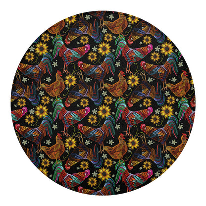 Embroidery Rooster Pattern Print Round Blanket
