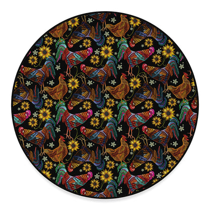 Embroidery Rooster Pattern Print Round Floor Mat