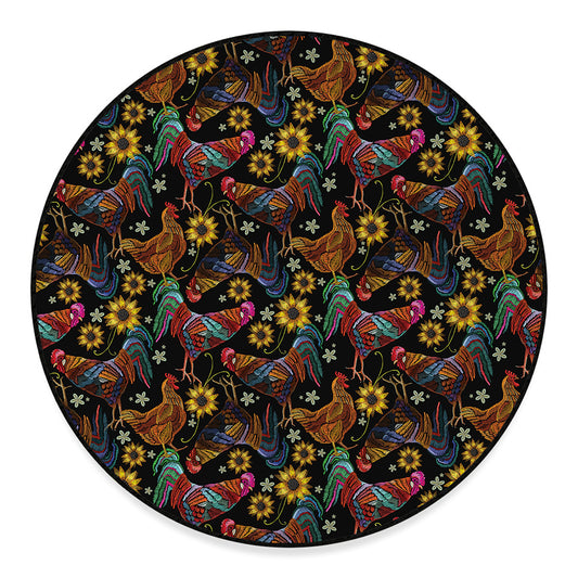 Embroidery Rooster Pattern Print Round Floor Mat