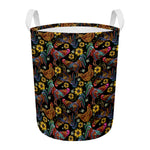 Embroidery Rooster Pattern Print Round Laundry Basket