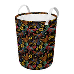 Embroidery Rooster Pattern Print Round Laundry Basket