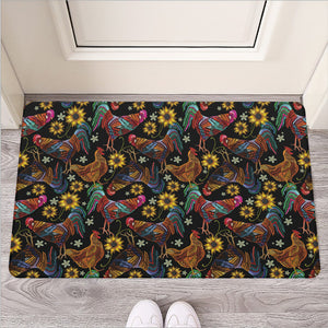 Embroidery Rooster Pattern Print Rubber Doormat