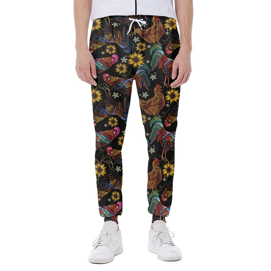 Embroidery Rooster Pattern Print Scuba Joggers