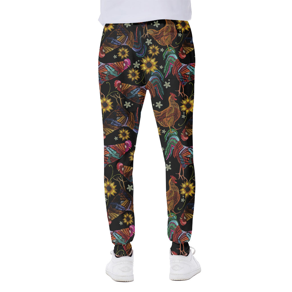 Embroidery Rooster Pattern Print Scuba Joggers