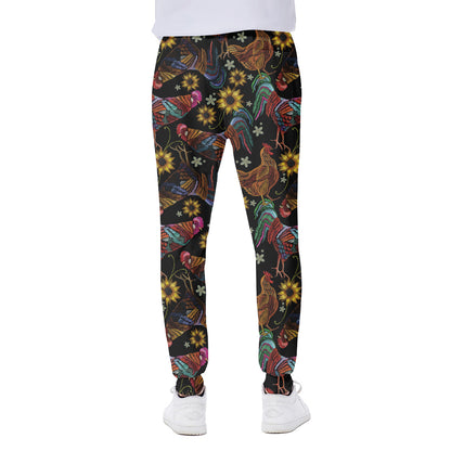 Embroidery Rooster Pattern Print Scuba Joggers