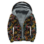 Embroidery Rooster Pattern Print Sherpa Lined Zip Up Hoodie