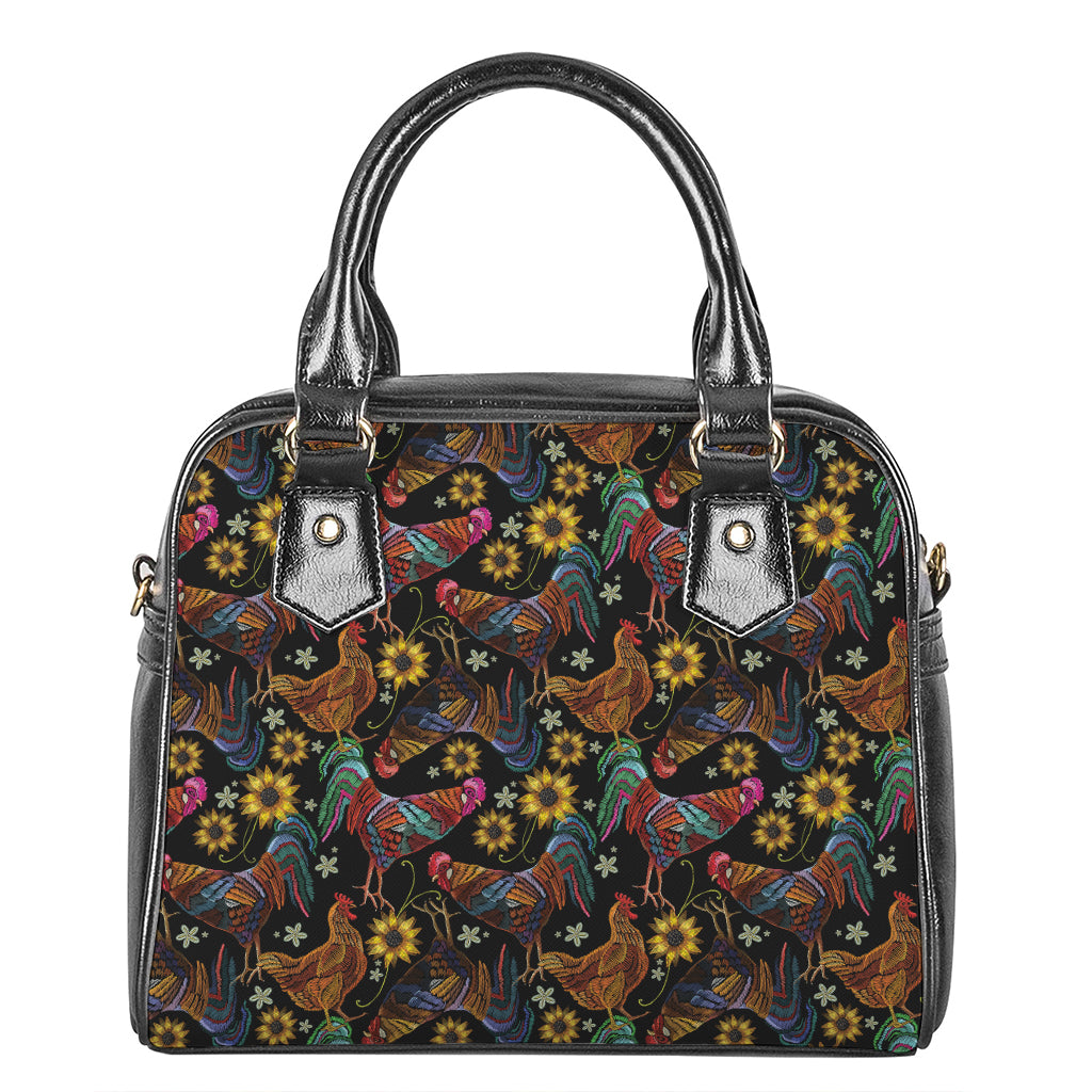 Embroidery Rooster Pattern Print Shoulder Handbag