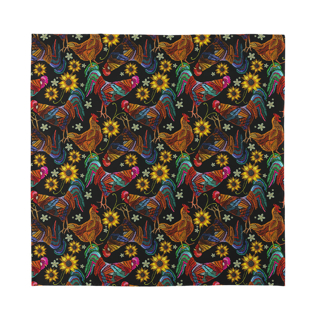 Embroidery Rooster Pattern Print Silk Bandana