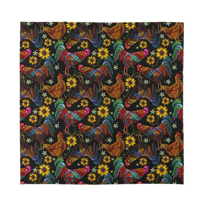 Embroidery Rooster Pattern Print Silk Bandana