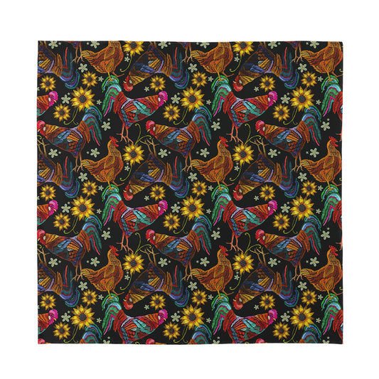 Embroidery Rooster Pattern Print Silk Bandana