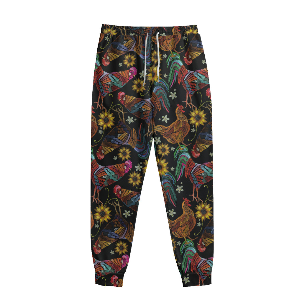 Embroidery Rooster Pattern Print Sweatpants