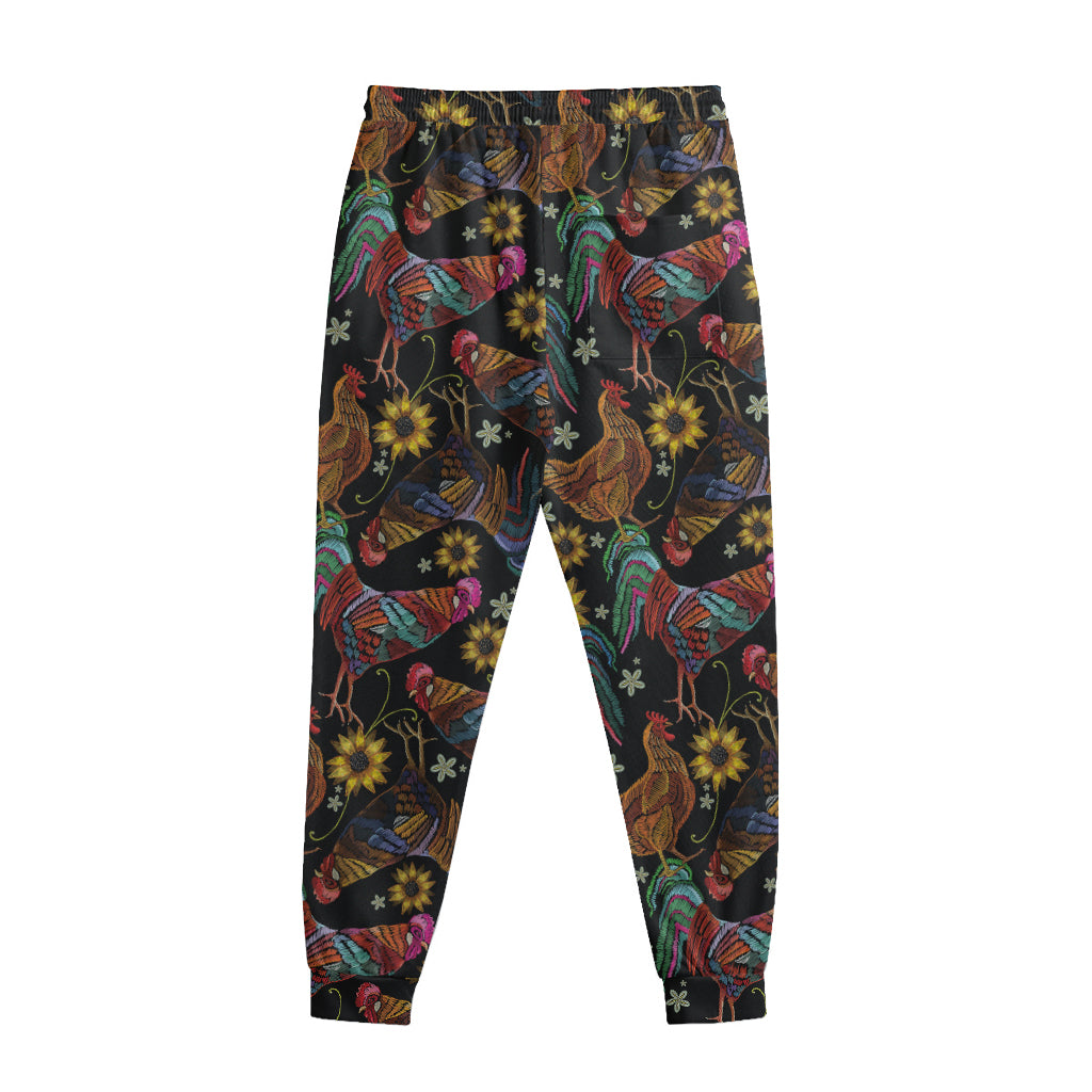 Embroidery Rooster Pattern Print Sweatpants