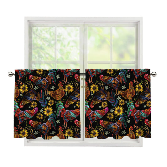 Embroidery Rooster Pattern Print Tier Curtains