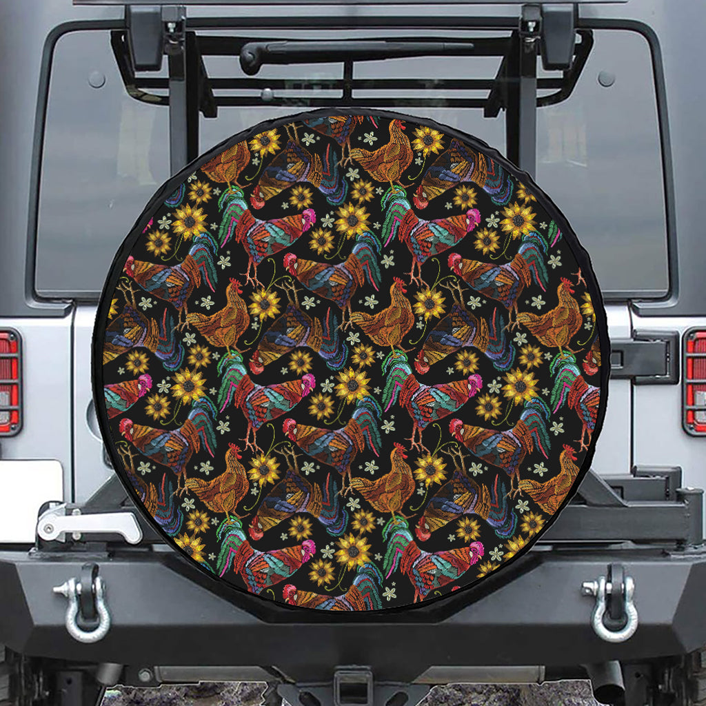 Embroidery Rooster Pattern Print Tire Cover