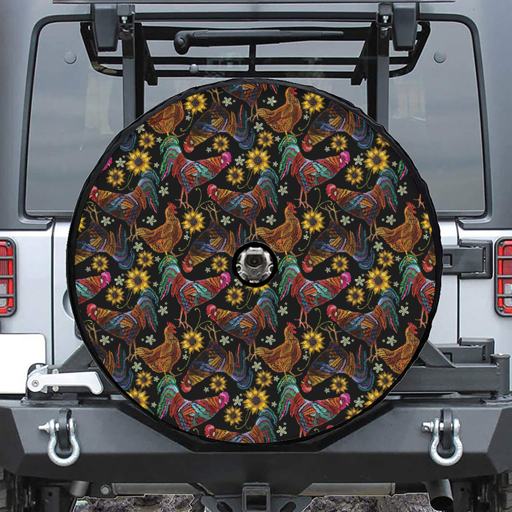 Embroidery Rooster Pattern Print Tire Cover With Camera Hole