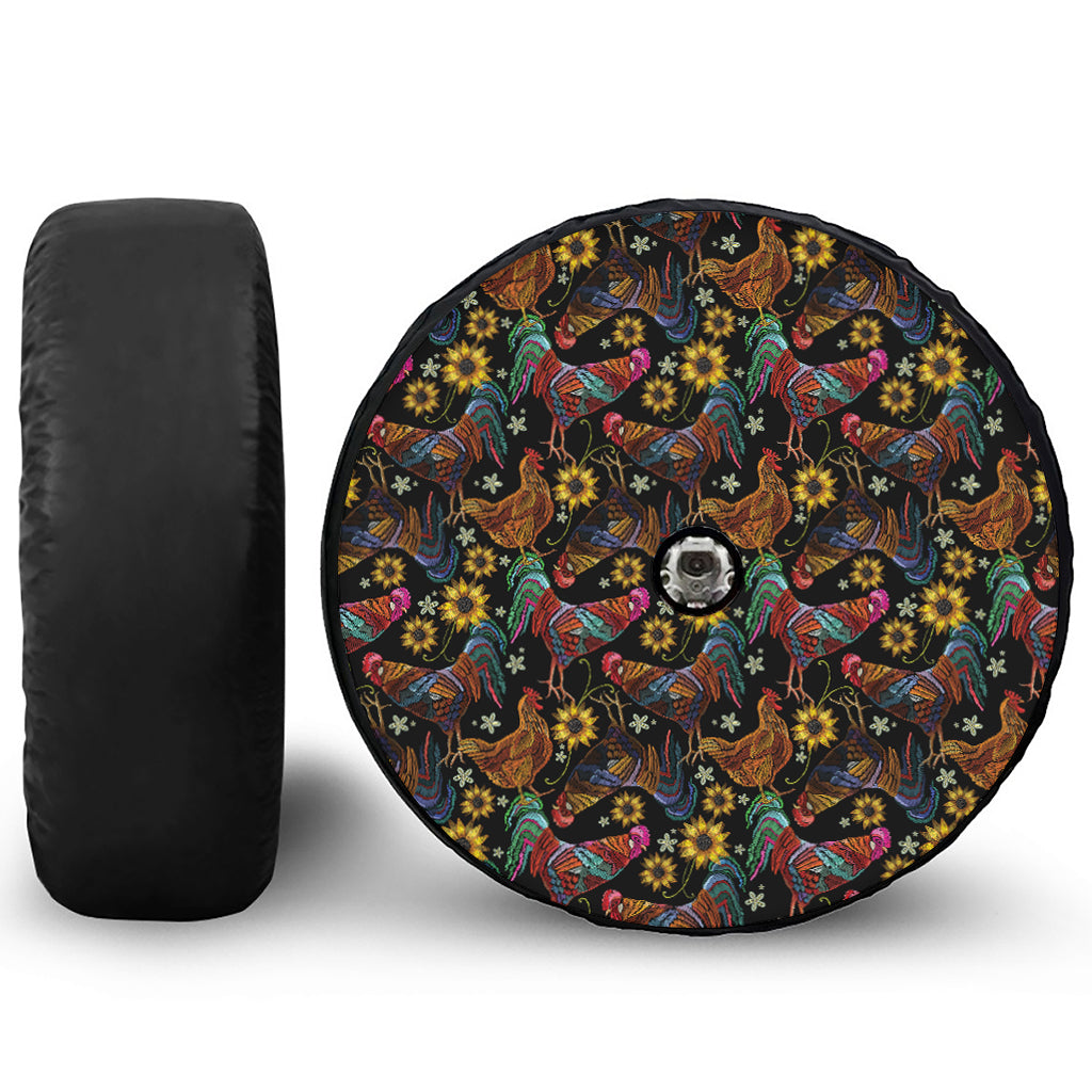 Embroidery Rooster Pattern Print Tire Cover With Camera Hole