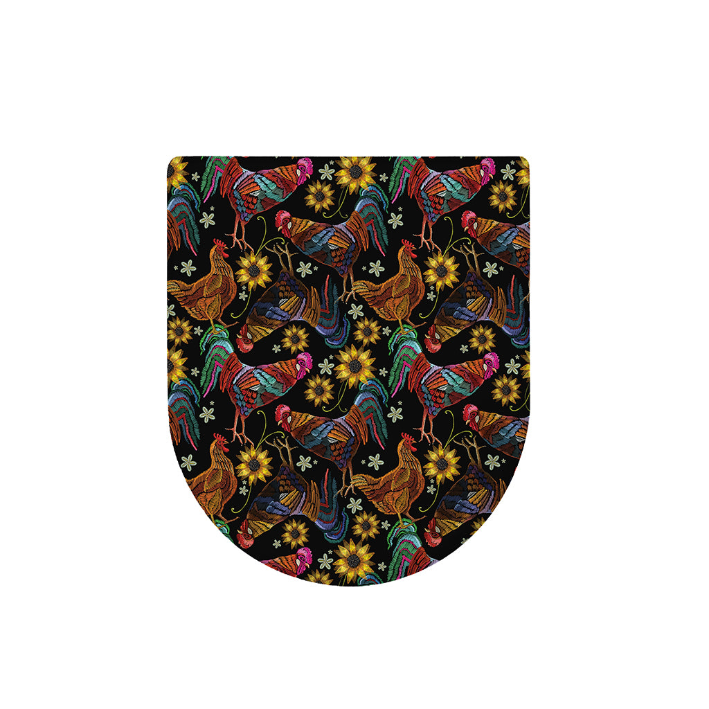 Embroidery Rooster Pattern Print Toilet Lid Cover