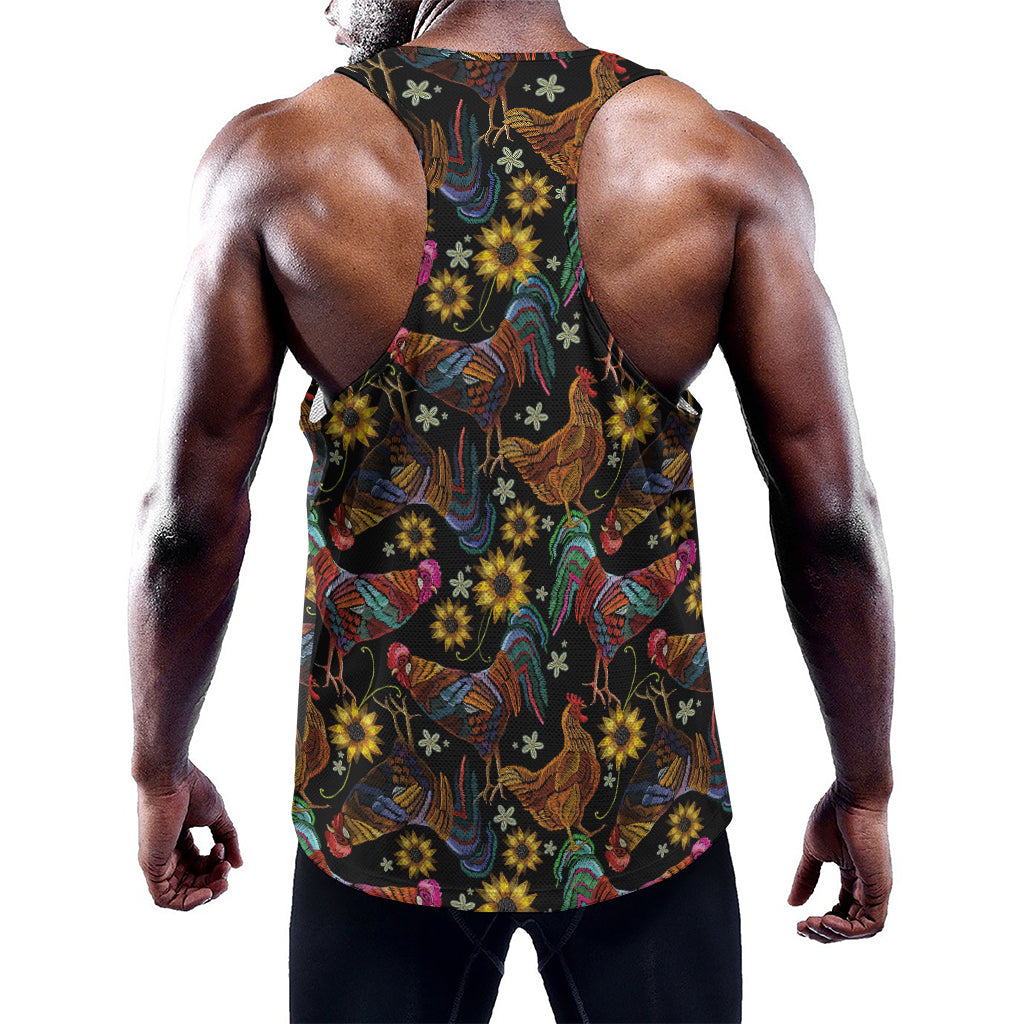 Embroidery Rooster Pattern Print Training Tank Top