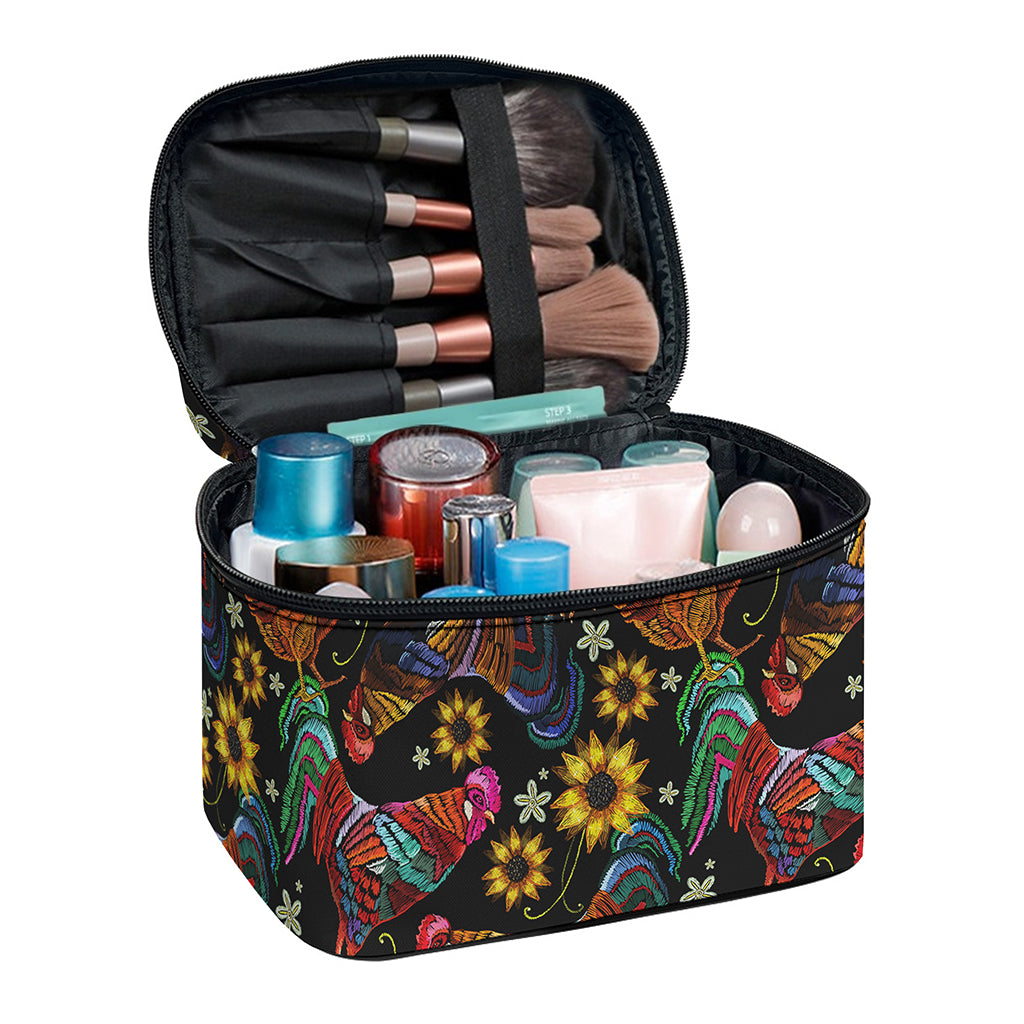Embroidery Rooster Pattern Print Travel Makeup Bag