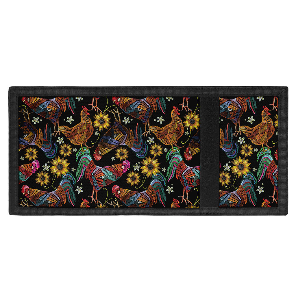 Embroidery Rooster Pattern Print Trifold Wallet