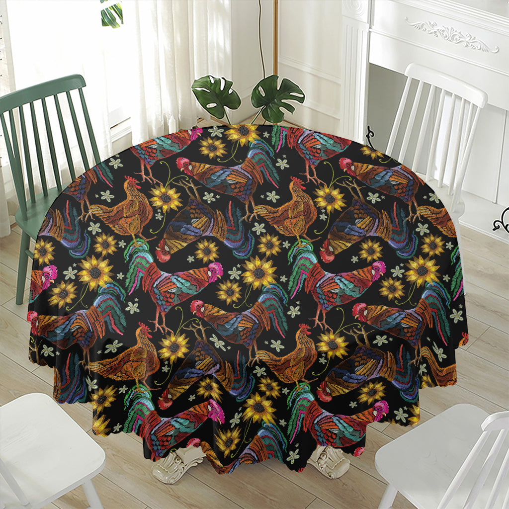 Embroidery Rooster Pattern Print Waterproof Round Tablecloth