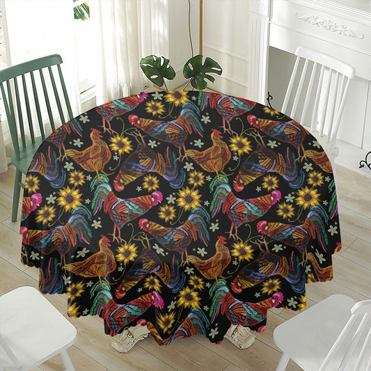 Embroidery Rooster Pattern Print Waterproof Round Tablecloth