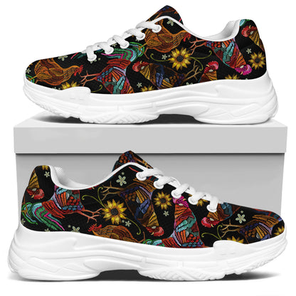Embroidery Rooster Pattern Print White Chunky Shoes
