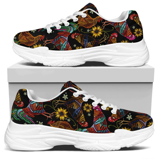 Embroidery Rooster Pattern Print White Chunky Shoes