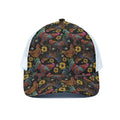 Embroidery Rooster Pattern Print White Mesh Trucker Hat