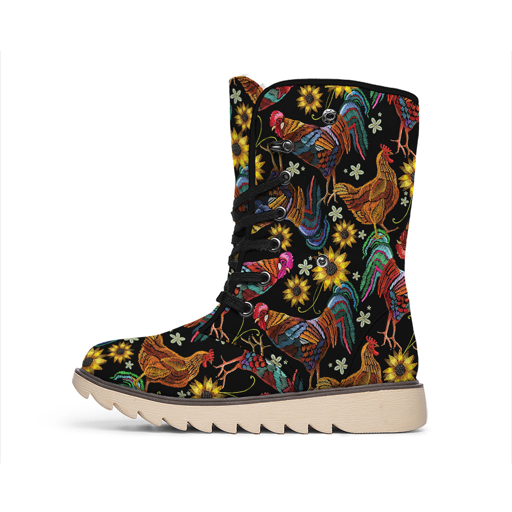 Embroidery Rooster Pattern Print Winter Boots