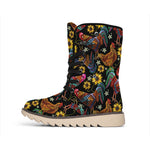 Embroidery Rooster Pattern Print Winter Boots