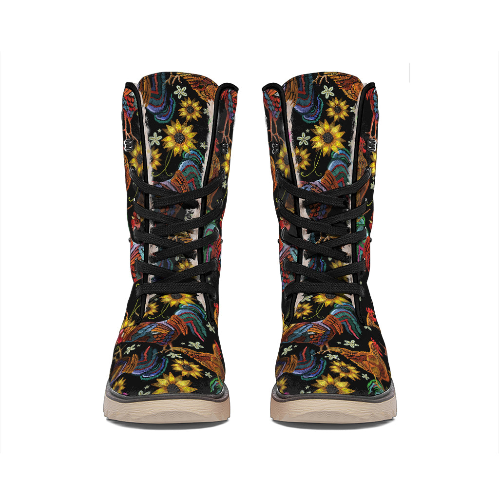 Embroidery Rooster Pattern Print Winter Boots