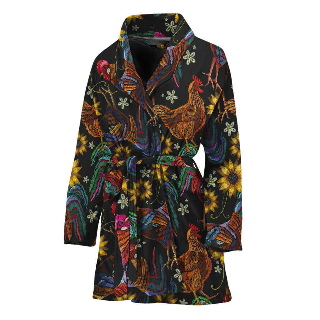 Embroidery Rooster Pattern Print Women's Bathrobe