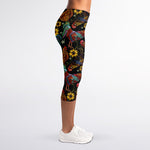 Embroidery Rooster Pattern Print Women's Capri Leggings