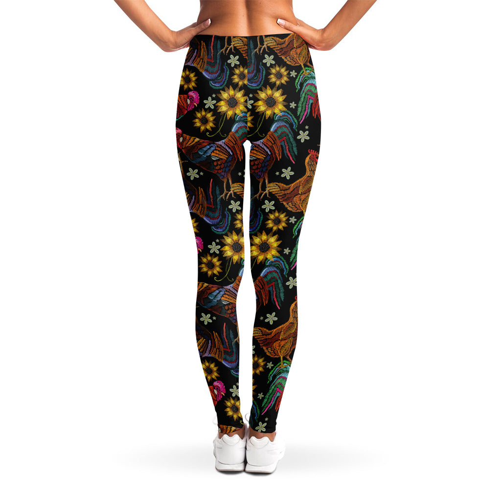 Embroidery Rooster Pattern Print Women's Leggings
