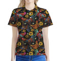 Embroidery Rooster Pattern Print Women's Polo Shirt